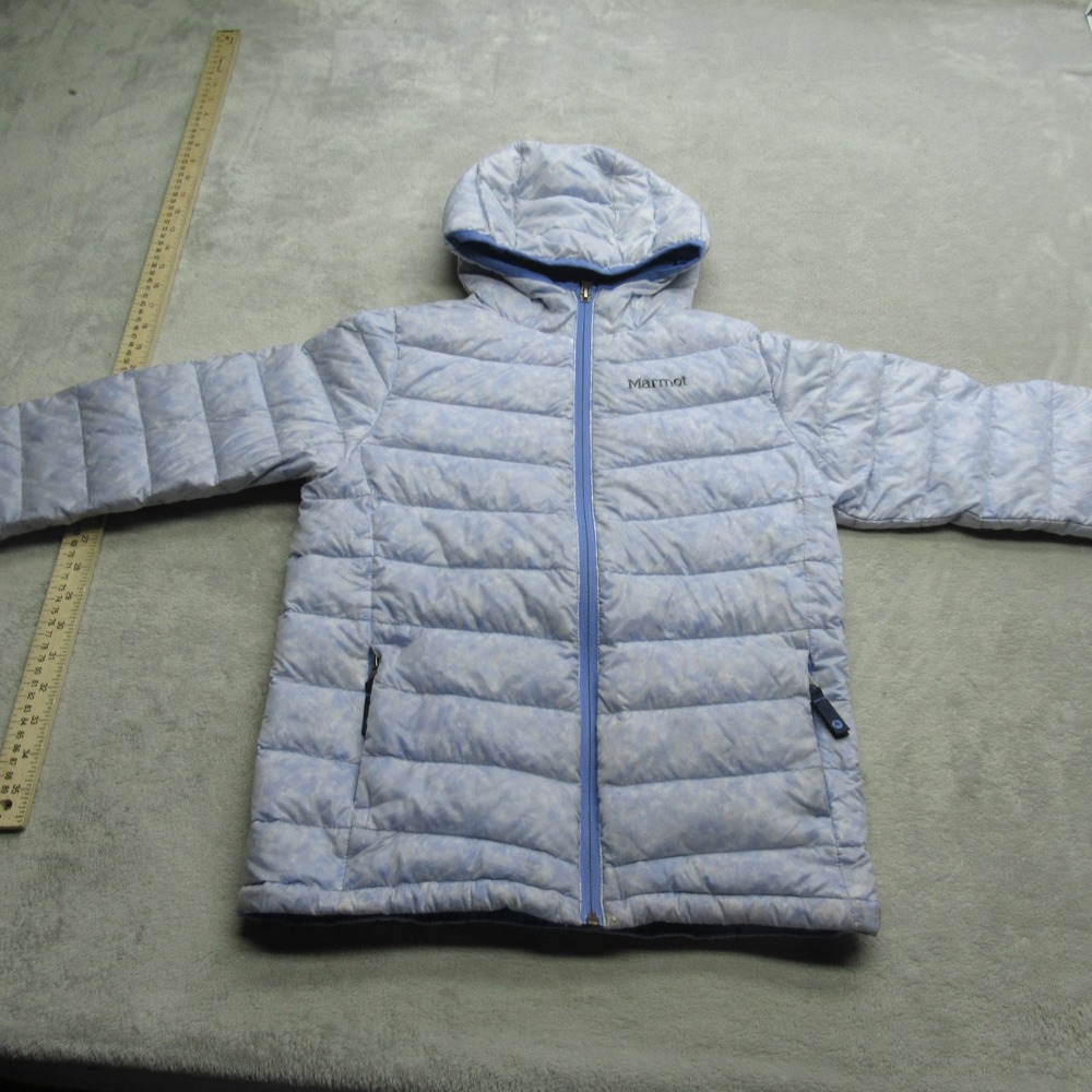 Marmot Jacket Girls Medium Blue Down 550 Fill Insulated Hood FullZip Pocket Puff